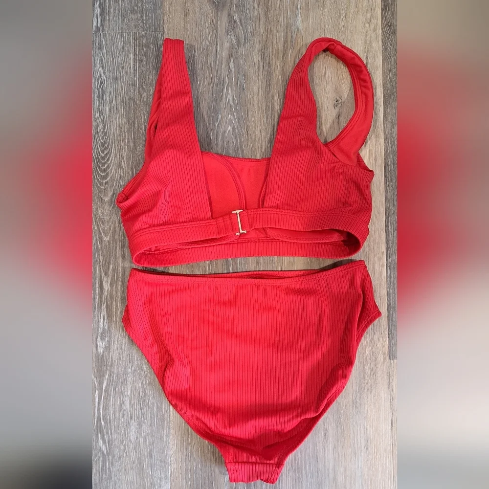 Kona Sol Ribbed 2 Piece Swimsuit Red S/M - Picture 5 of 5